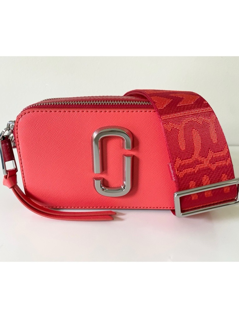 Marc Jacobs The Bi-Color Snapshot Crossbody with Red Jacquard Strap